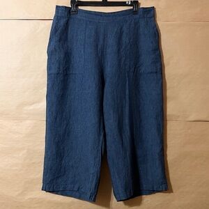 Flax | Linen Kate Pants Crop High Rise Wide Leg Pull-On Flood Lagenlook Size M